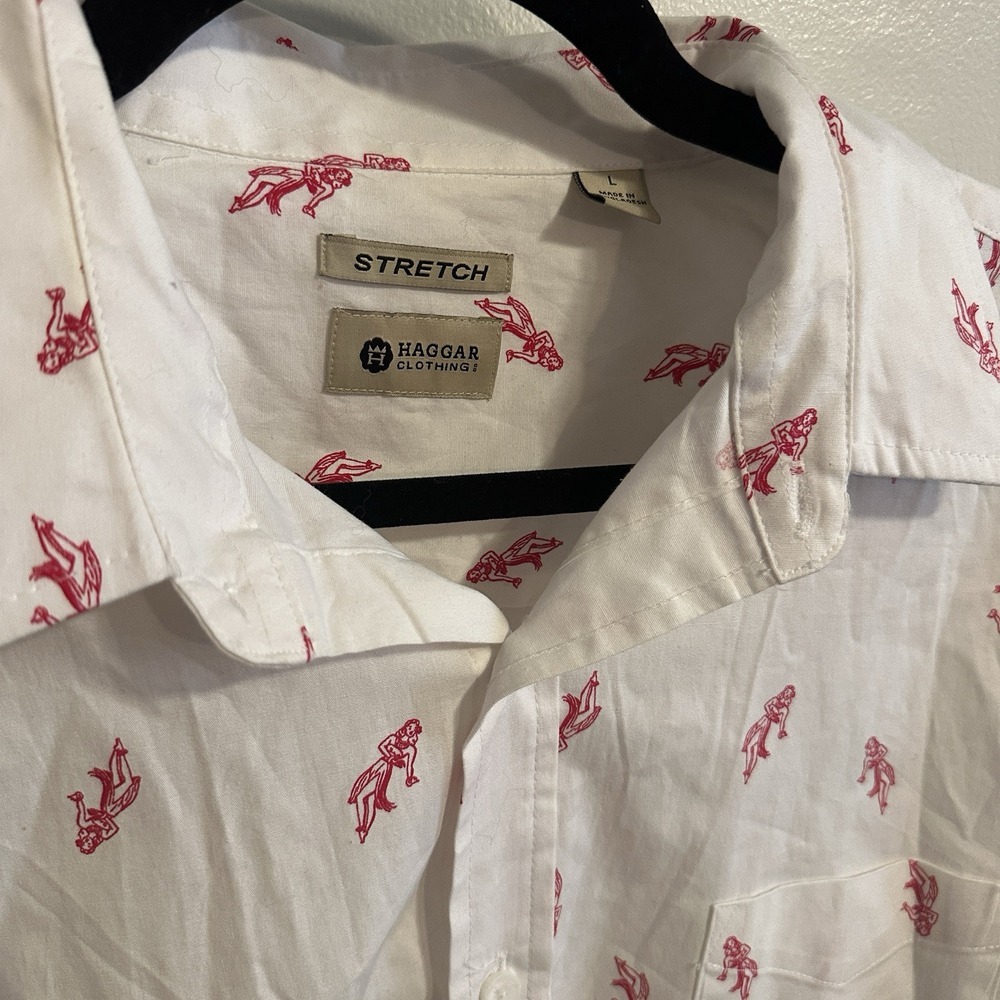 Haggar clothing‎ button down, stretch, hula girl, size L, cotton/spandex pocket